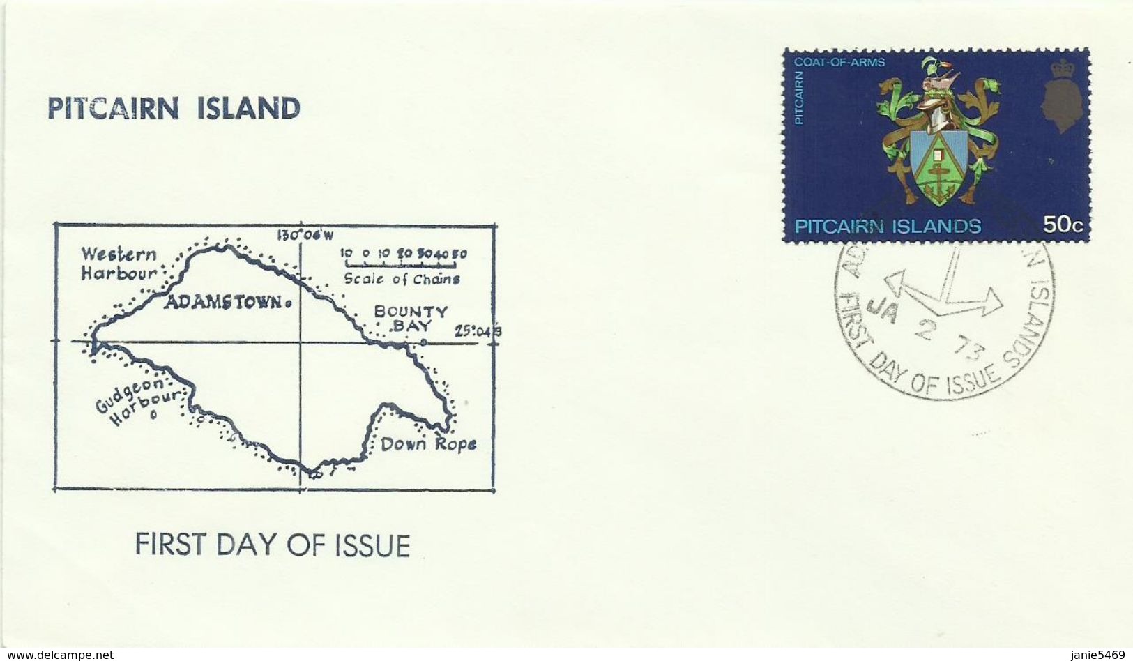 Pitcairn Islands SG 105 1973 50c Coats Of Arms ,First Day Cover - Pitcairn