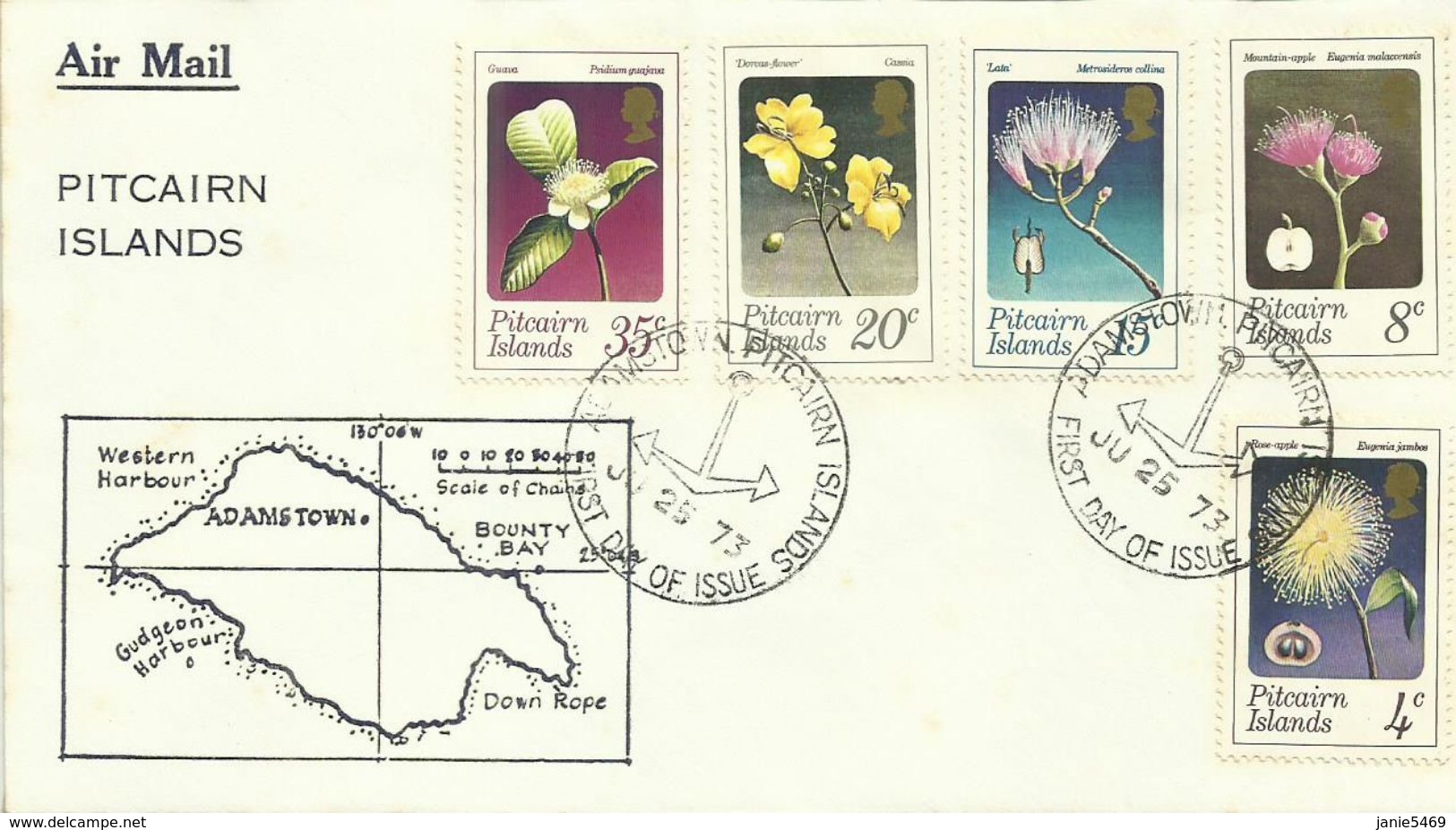 Pitcairn Islands SG 126-130 1973 Flowers ,First Day Cover - Pitcairn