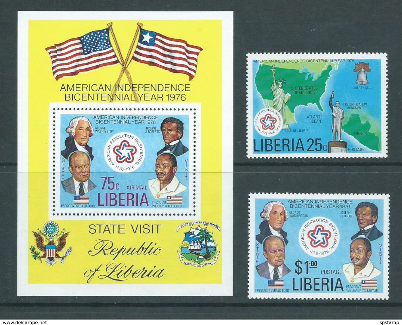 Liberia 1976 US Independence Anniversary Set 2 & Miniature Sheet MNH - Liberia