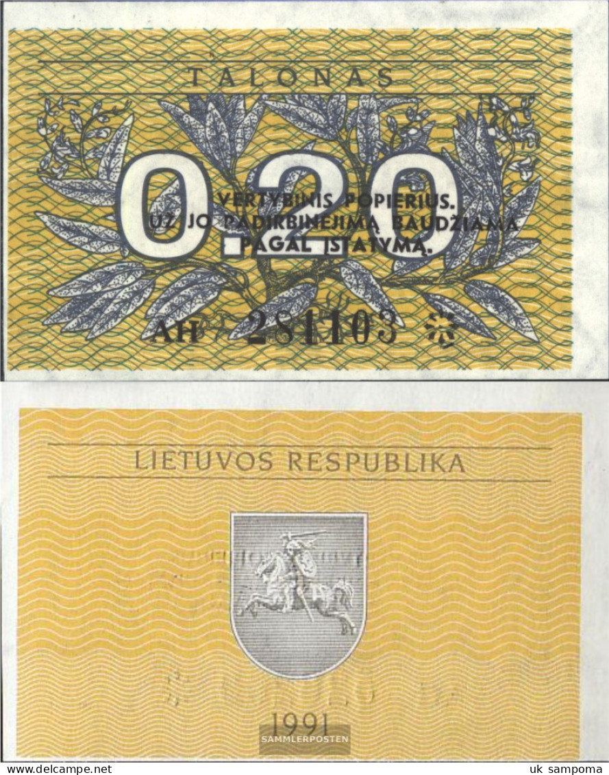 Lithuania Pick-number: 30 Uncirculated 1991 0,20 Talonas - Lithuania