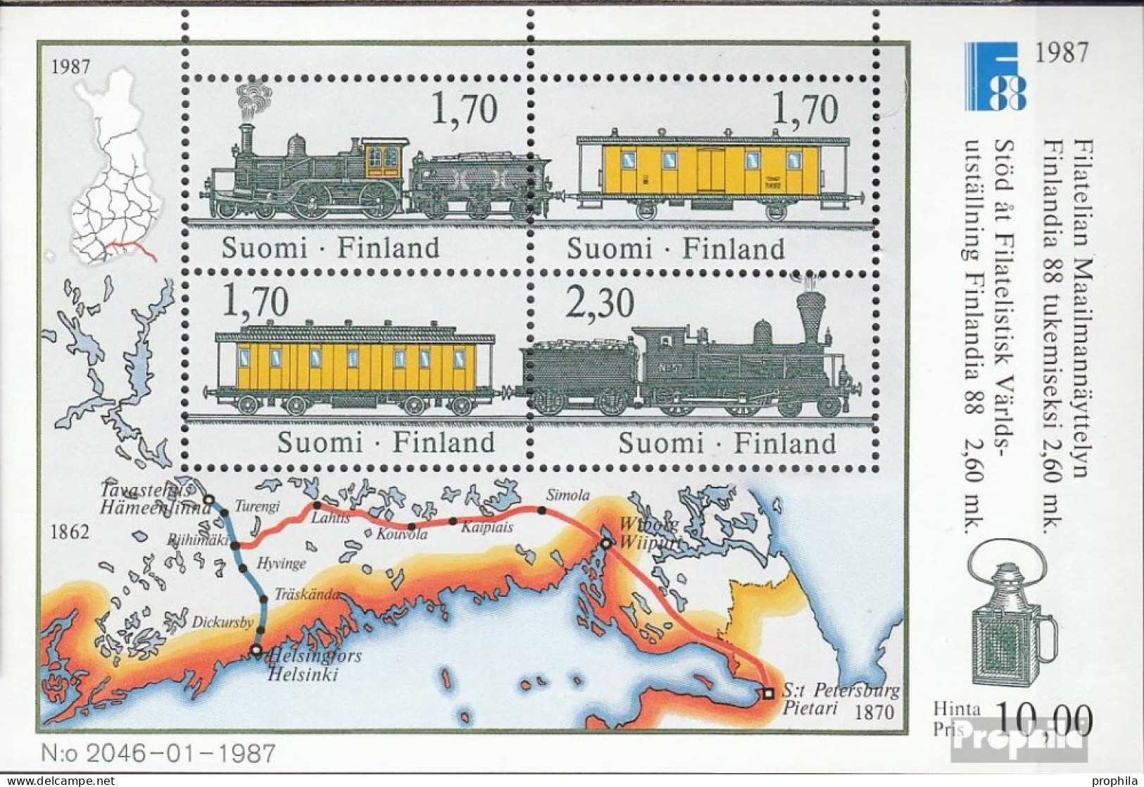 Finnland Block3 (kompl.Ausg.) Postfrisch 1987 Eisenbahn Postbeförderung - Hojas Bloque