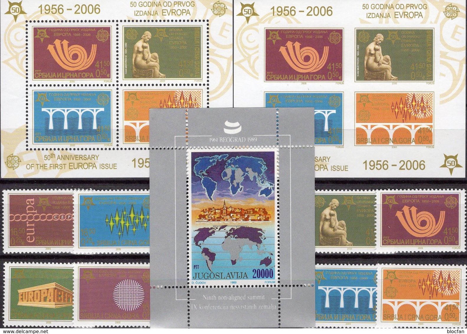 Belgrad 1989 Jugoslawien/Serbien Bl.35,3257/4,Blocks 60A+B ** 32€ Hoja Stamps On Stamp Blocs Sheet Bf 50 Jahre CEPT - Unused Stamps