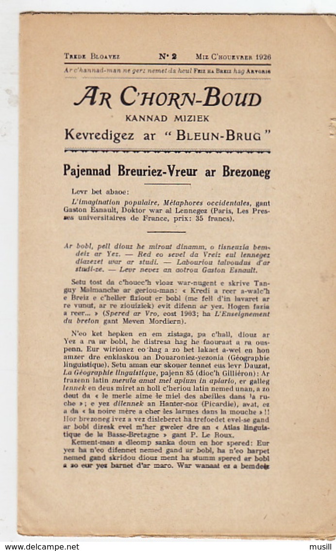 Ar C'Horn-Boud. N° 2. Miz C'houevrer 1926. - Revistas & Periódicos