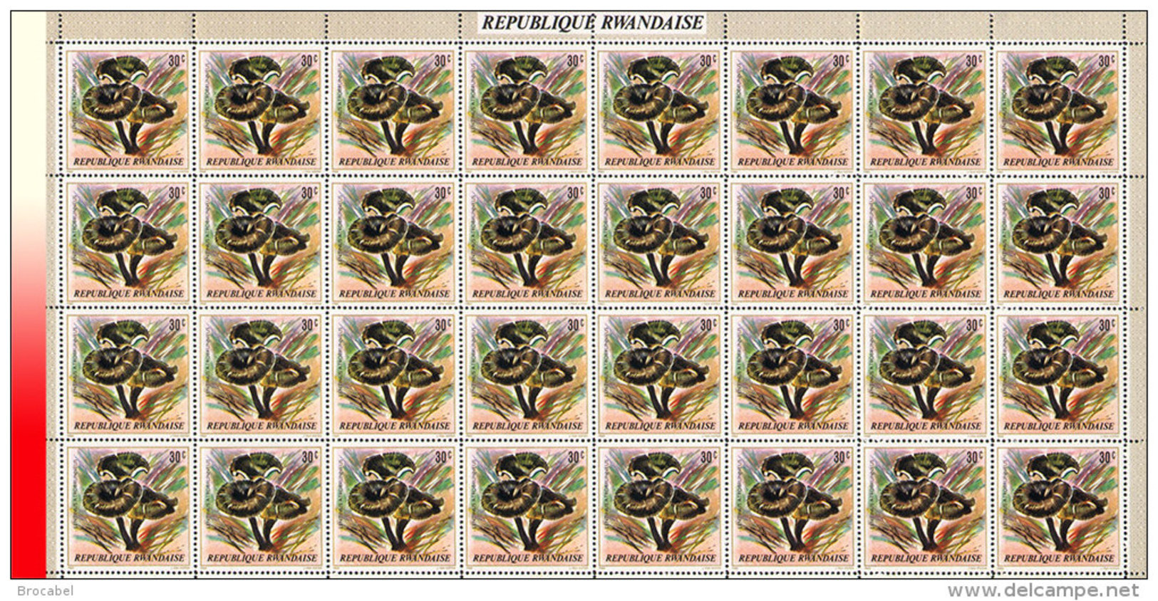 Rwanda 0986**  30c  Champignons -  Feuille / Sheet Of 32 MNH - Neufs