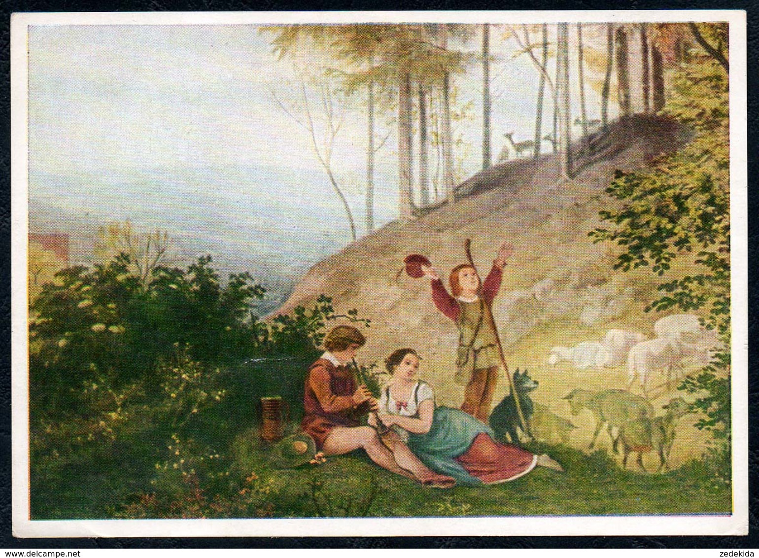 B1090 - Adrian Ludwig Richter - Künstlerkarte - Hirtenszene - Klassische Kunst Hermes Bildkarte - Richter, Ludwig