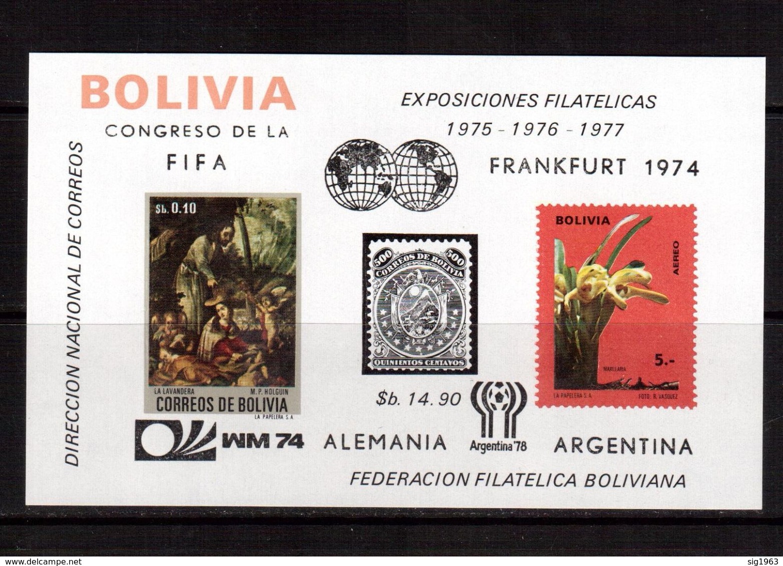 Bolivia-1974,(Mi.Bl.44),Football, Soccer, Fussball,calcio,MNH - 1974 – Germania Ovest