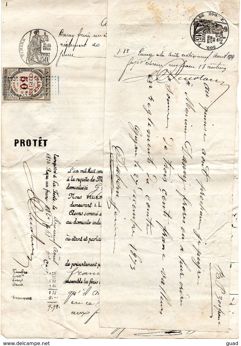 PROTET LARROQUE HUISSIER A LA TESTE 1874 GUJAN MESTRAS TIMBRE DE DIMENSION FRANCE COPIE 50 - Cachets Généralité