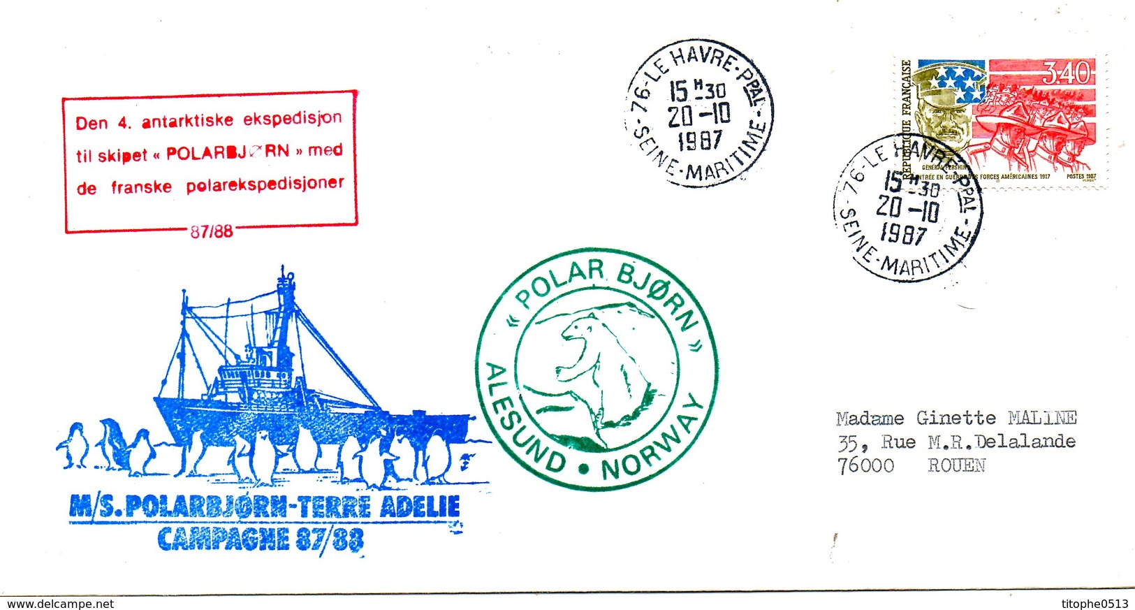 FRANCE. Enveloppe Commémorative De 1987. Polarbjorn En Terre Adélie. - Polar Ships & Icebreakers