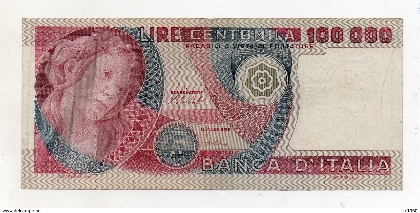 Italia - Banconota Da Lire 100.000 " Botticelli " - Decreto 20.06.1978 - (FDC8129) - 100000 Lire