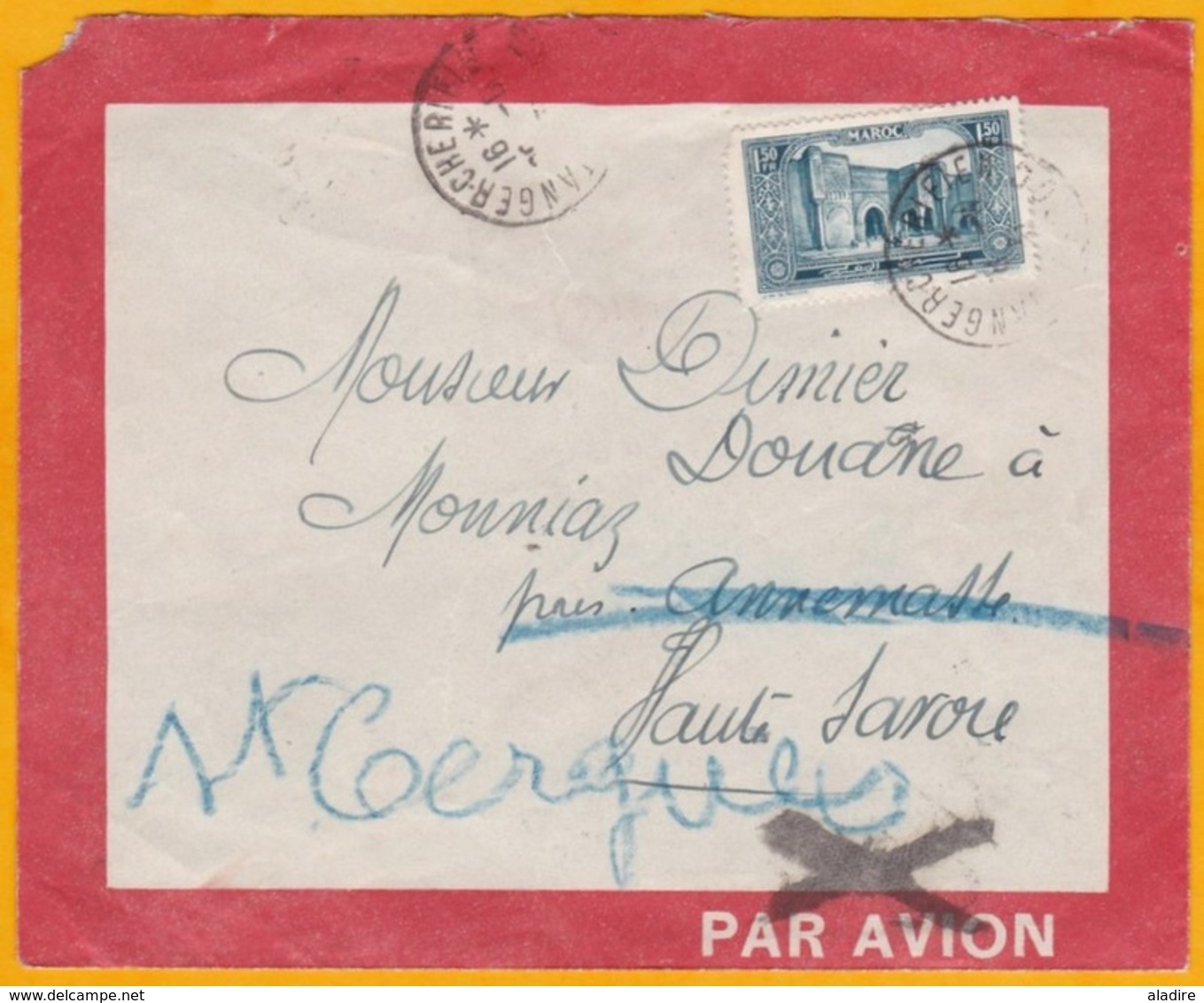 1931 - Enveloppe Par Avion De Tanger Chérifien Vers St Cergues, Haute Savoie Via Casa Et Marseille - Daguin - Cartas & Documentos