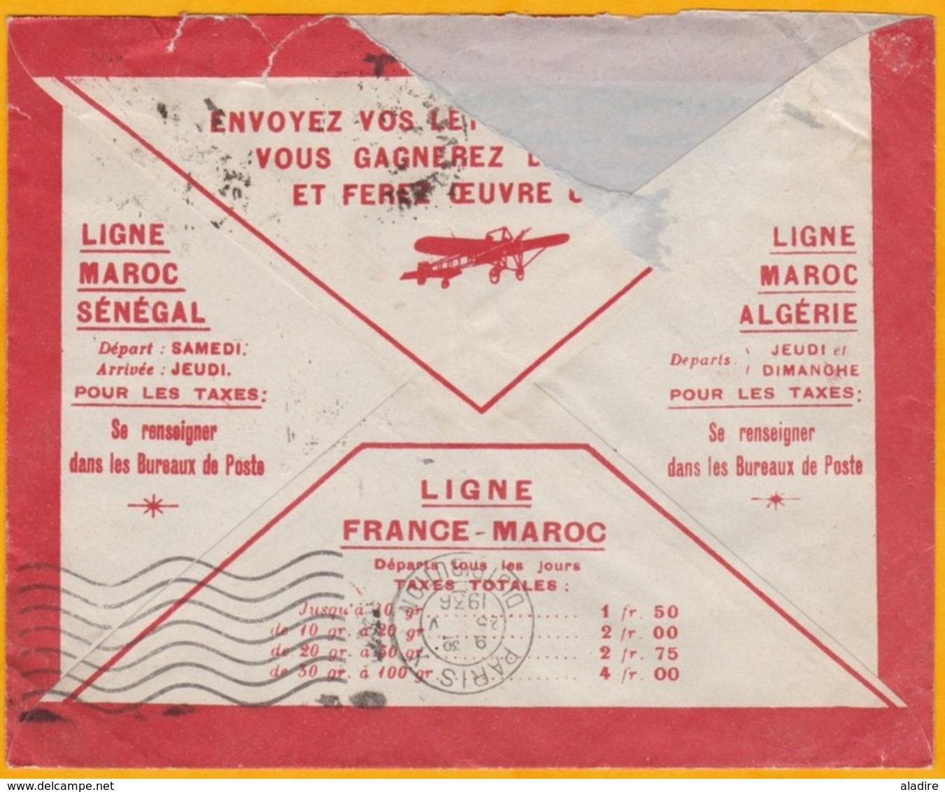 1936 - Enveloppe Par Avion Ligne France-Maroc  De Casablanca Vers Paris - Affrt 1 F 50 - Cad Arrivée - Lettres & Documents