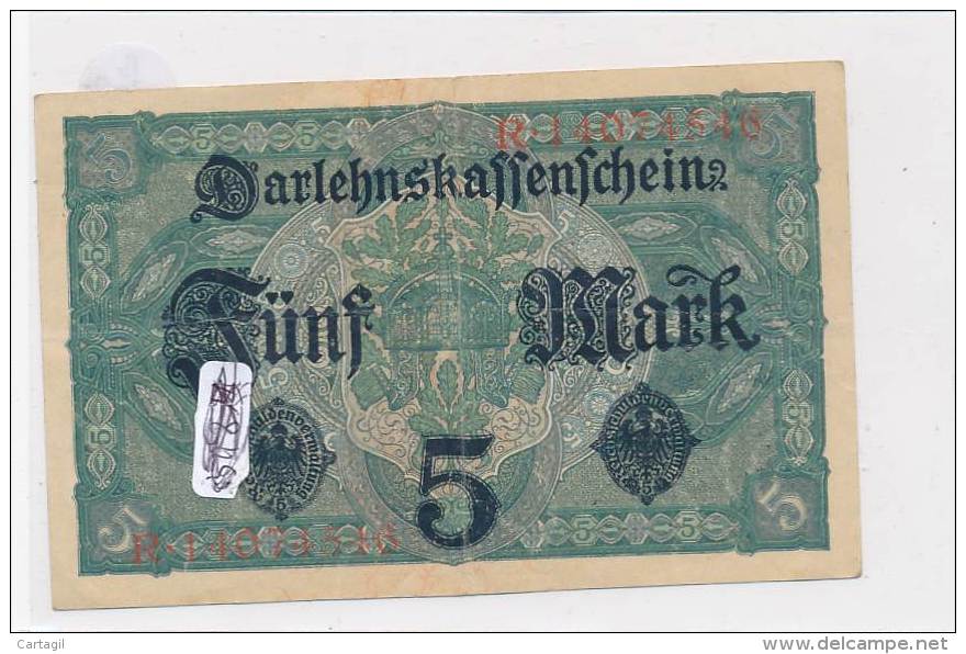 Billets -B3073 - Allemagne - 5 Mark 1917 (type, Nature, Valeur, état... Voir  Double Scan) - 5 Mark