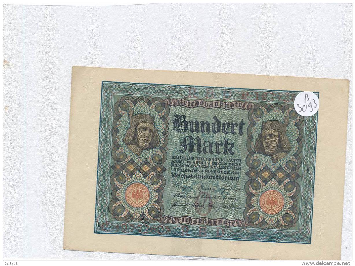 Billets -B3093 - Allemagne - 100 Mark 1920 (type, Nature, Valeur, état... Voir  Double Scan) - 100 Mark