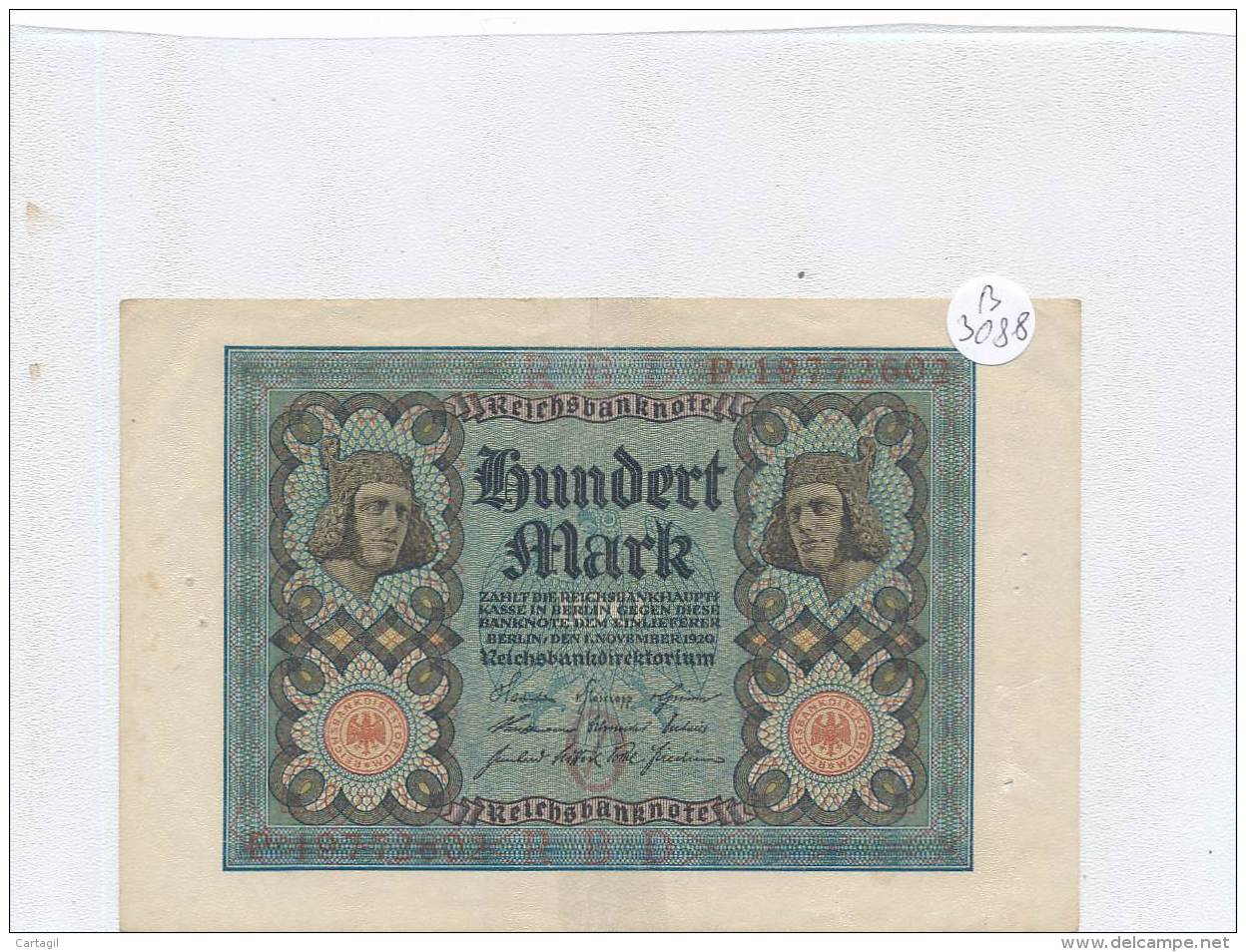 Billets -B3088 - Allemagne - 100 Mark 1920 (type, Nature, Valeur, état... Voir  Double Scan) - 100 Mark