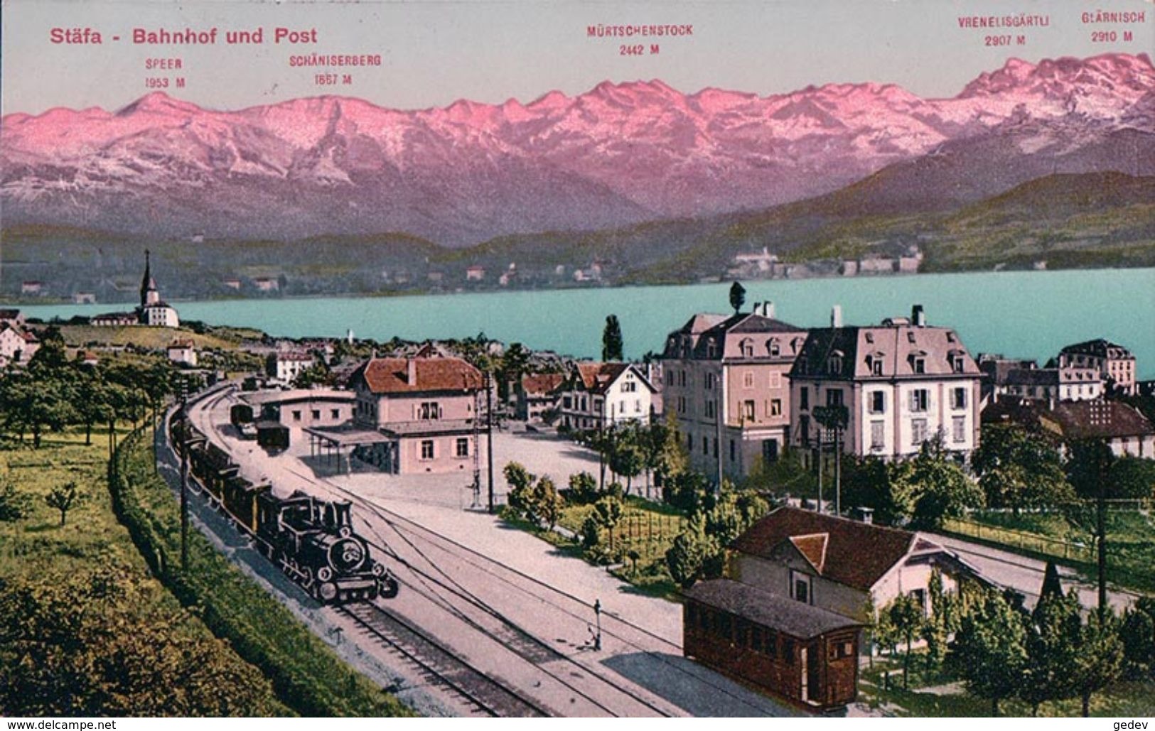 Stäfa, Bahnhof Und Post, Chemin De Fer, Train En Gare (6.7.1911) - Stäfa