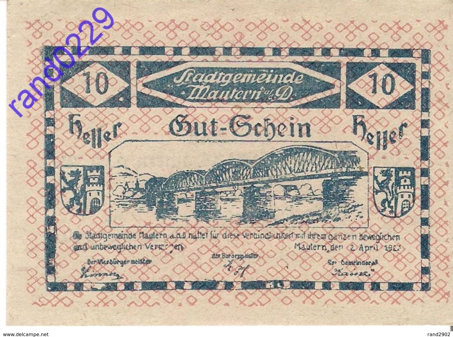 Österreich Austria Notgeld 10 Heller FS600I Error "Hutschein" - "Gutschein" MAUTERN /210M/ - Autriche