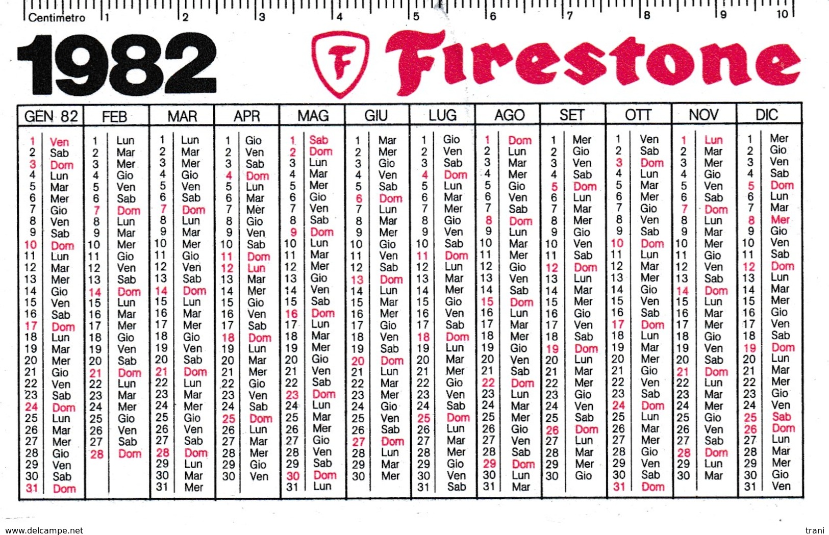 CALENDARIO TASCABILE - FIRESTONE - Anno 1982 - Petit Format : 1981-90