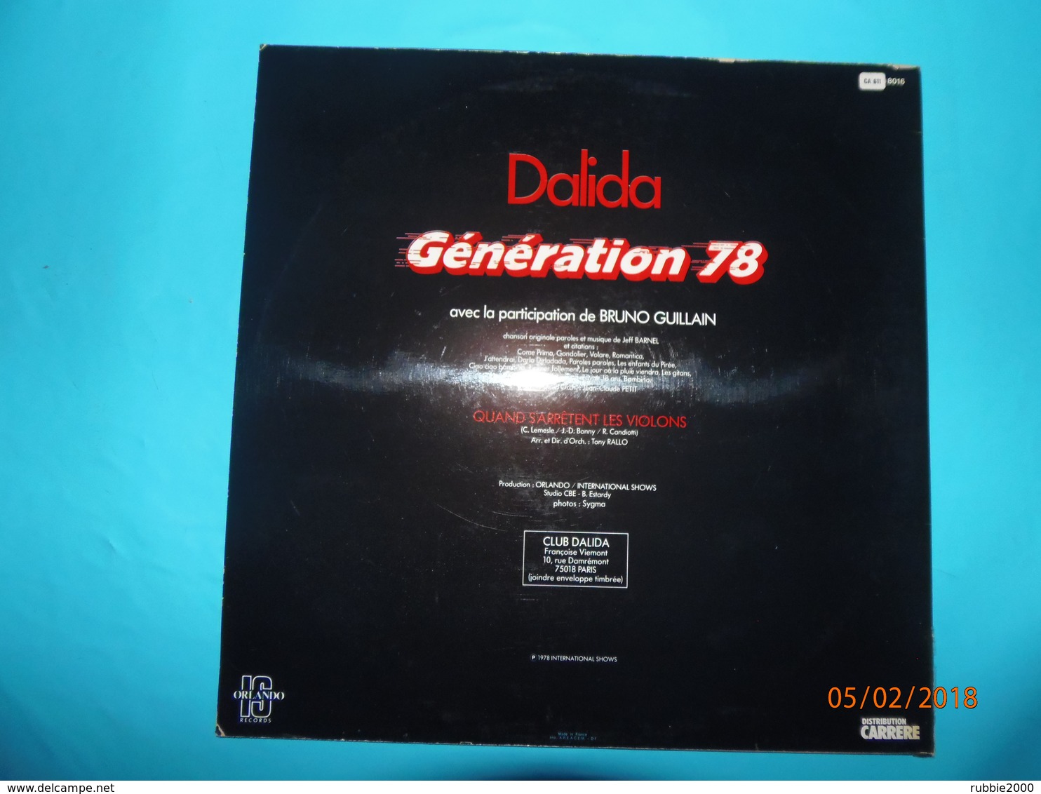 DALIDA 1978 GENERATION 78 DISQUE 45 TOURS MAXI VERSION INTEGRALE AVEC BRUNO GUILLAIN ORLANDO - 45 T - Maxi-Single