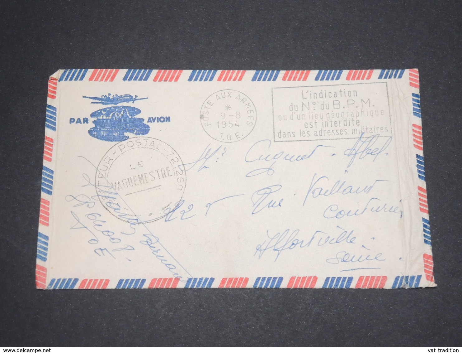 FRANCE - Enveloppe Illustrée Asiatique En FM Du Secteur Postal 72 - 269 Pour La France En 1954 - L 13049 - Cachets Militaires A Partir De 1900 (hors Guerres)