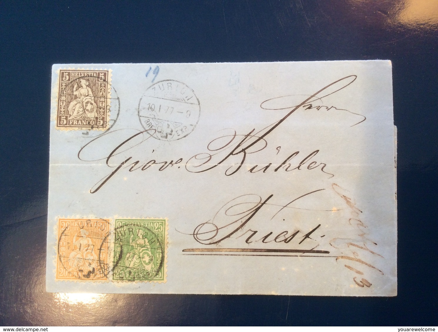 ZURICH 1877 Brief Mit 3-FARBEN Sitzende Helvetia > TRIEST, Österreich (Schweiz Suisse Lettre Cover Brief - Briefe U. Dokumente