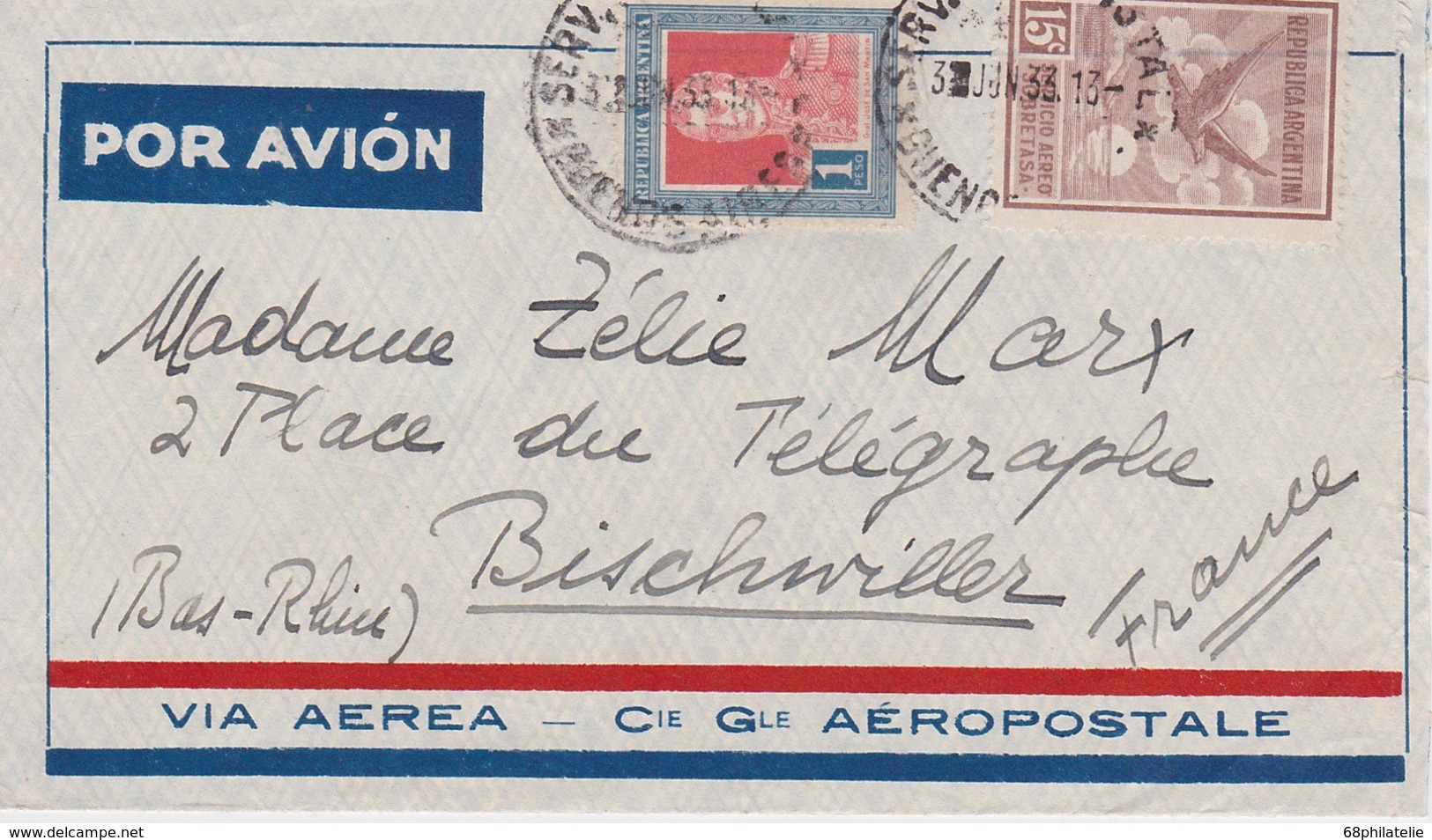 ARGENTINE 1933 PLI AERIEN DE BUENOS AIRES POUR BISCHWILLER - Lettres & Documents