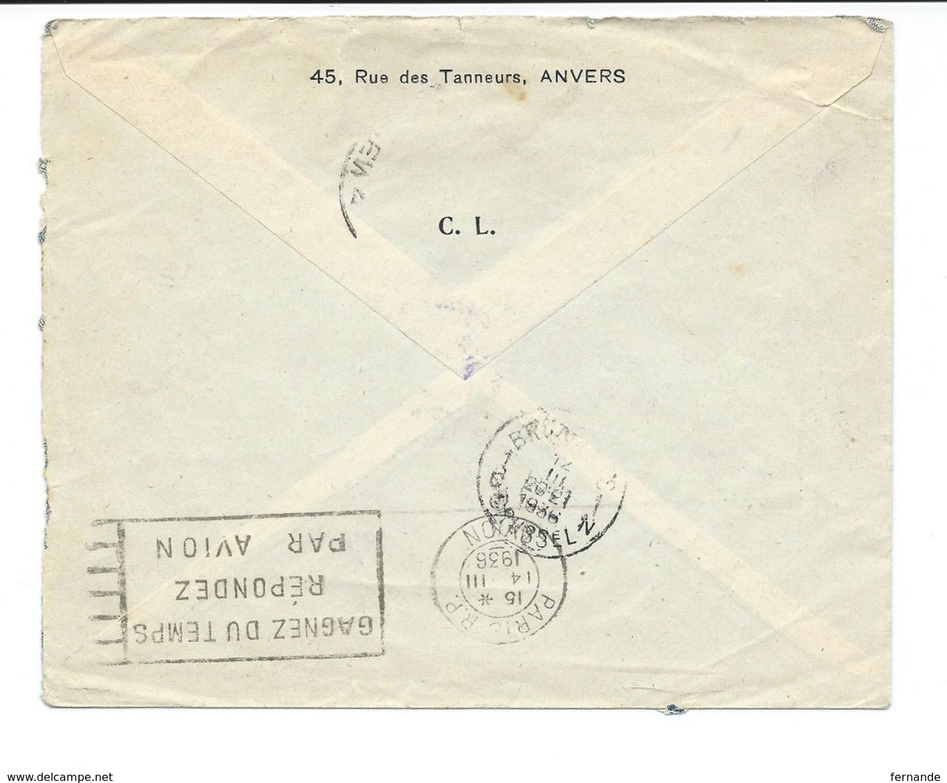 Lettre D'anvers Vers Montevideo (uruguay) PAR AVION Via Bruxelles Et Paris - N· 324 -323 - 321 - 320 Perforés Perfins - 1931-1934 Képi