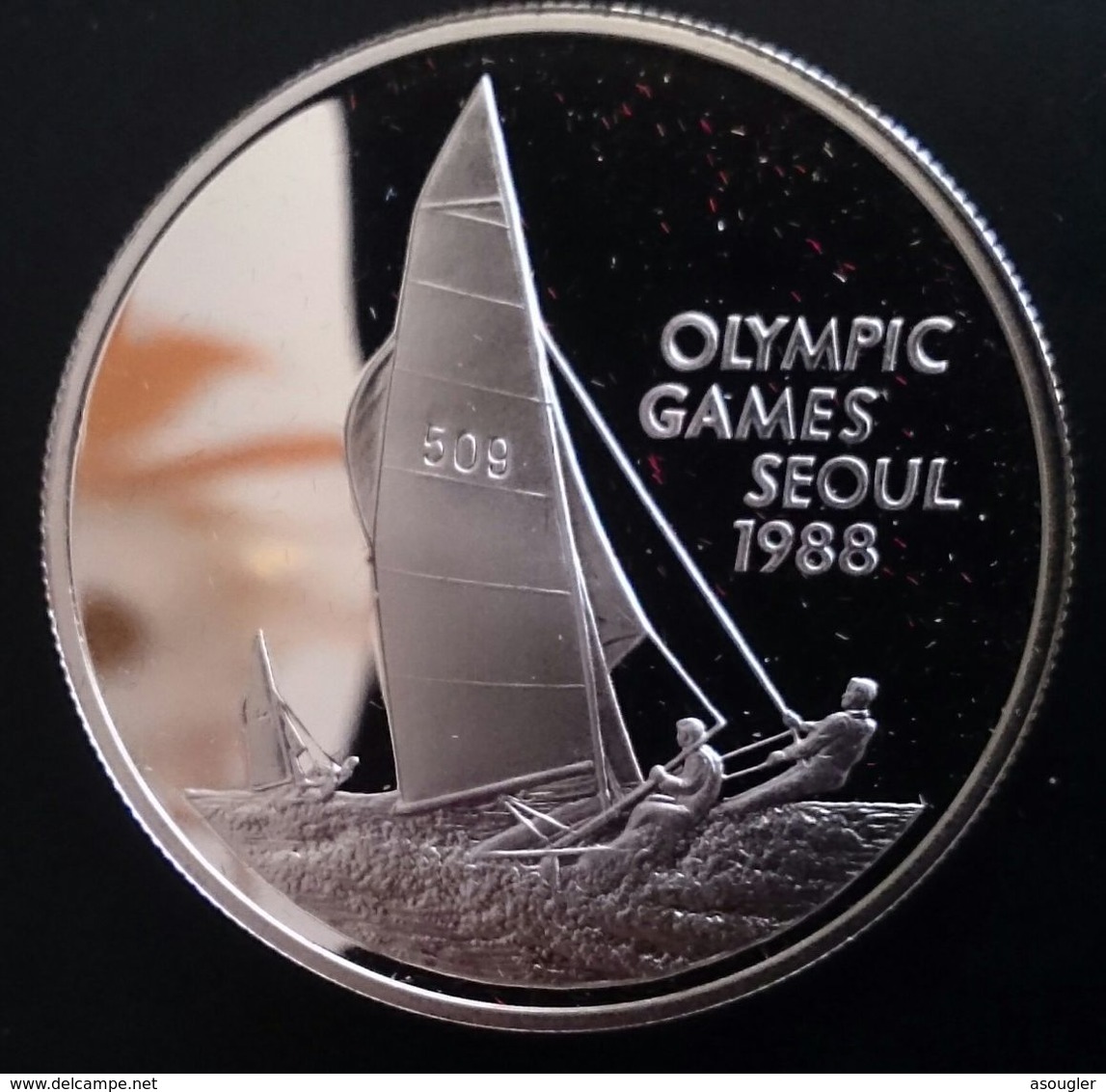 Cayman Islands 5 DOLLARS 1988 SILVER PROOF "Seoul Olympics" Free Shiping Via Registered Air Mail - Cayman Islands