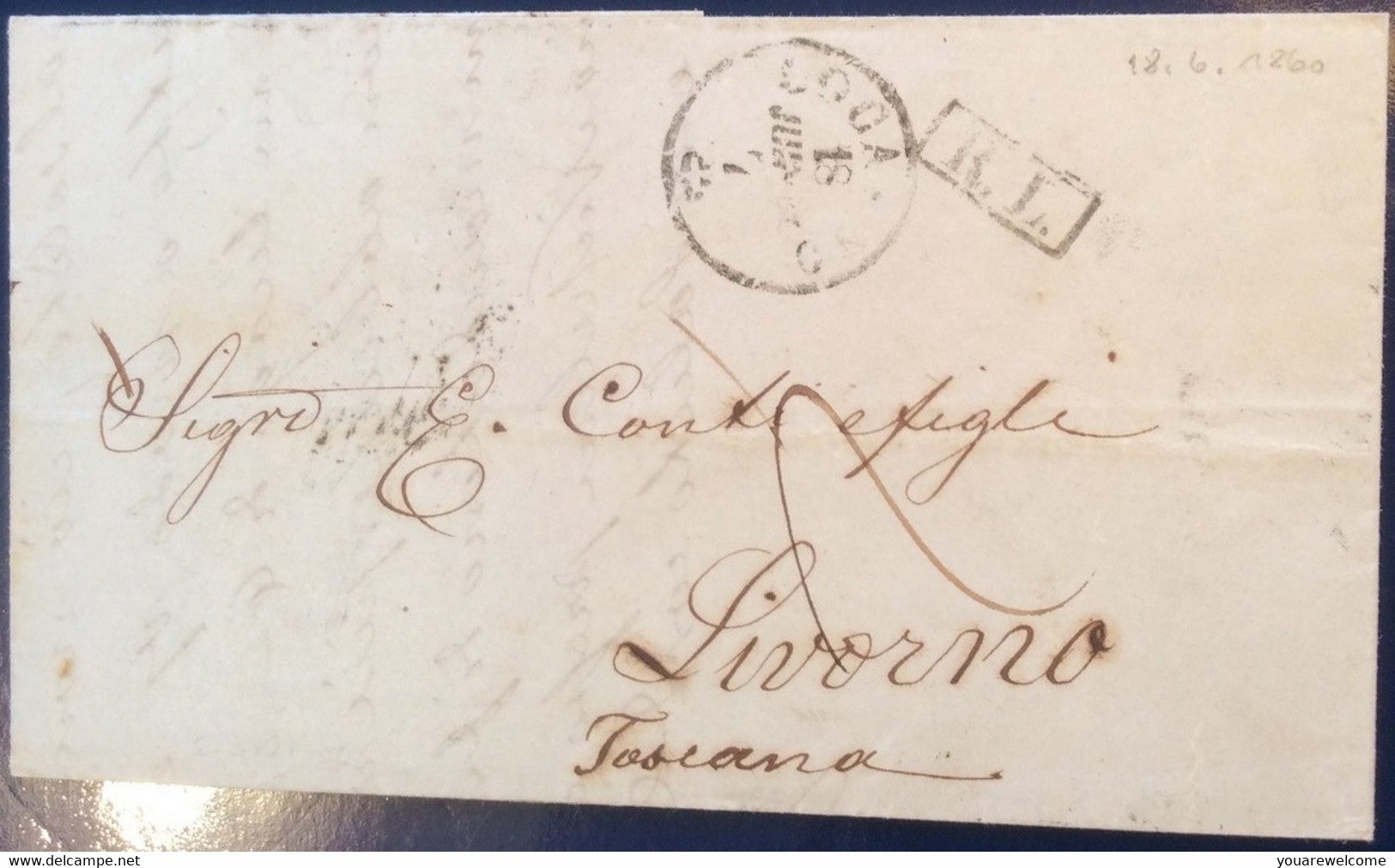 LOCARNO 1860 (Tessin TI) RL GRENZRAYON Brief > Livorno, TOSCANA R ! Italia  (Schweiz Lettera Cover Suisse Lettre - Covers & Documents