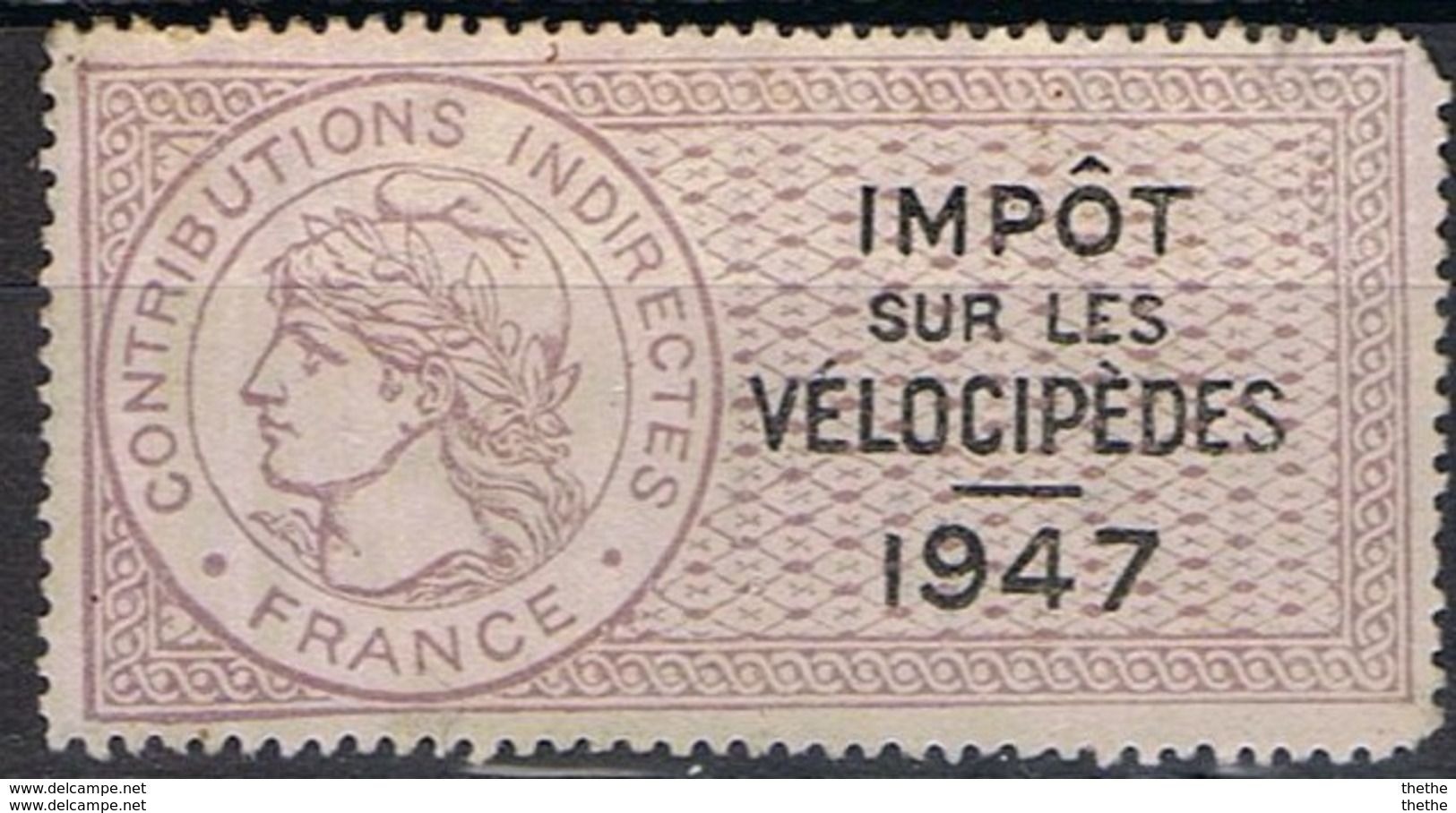 IMPOT Sur Les VELOCIPEDES - 1947 - Andere & Zonder Classificatie