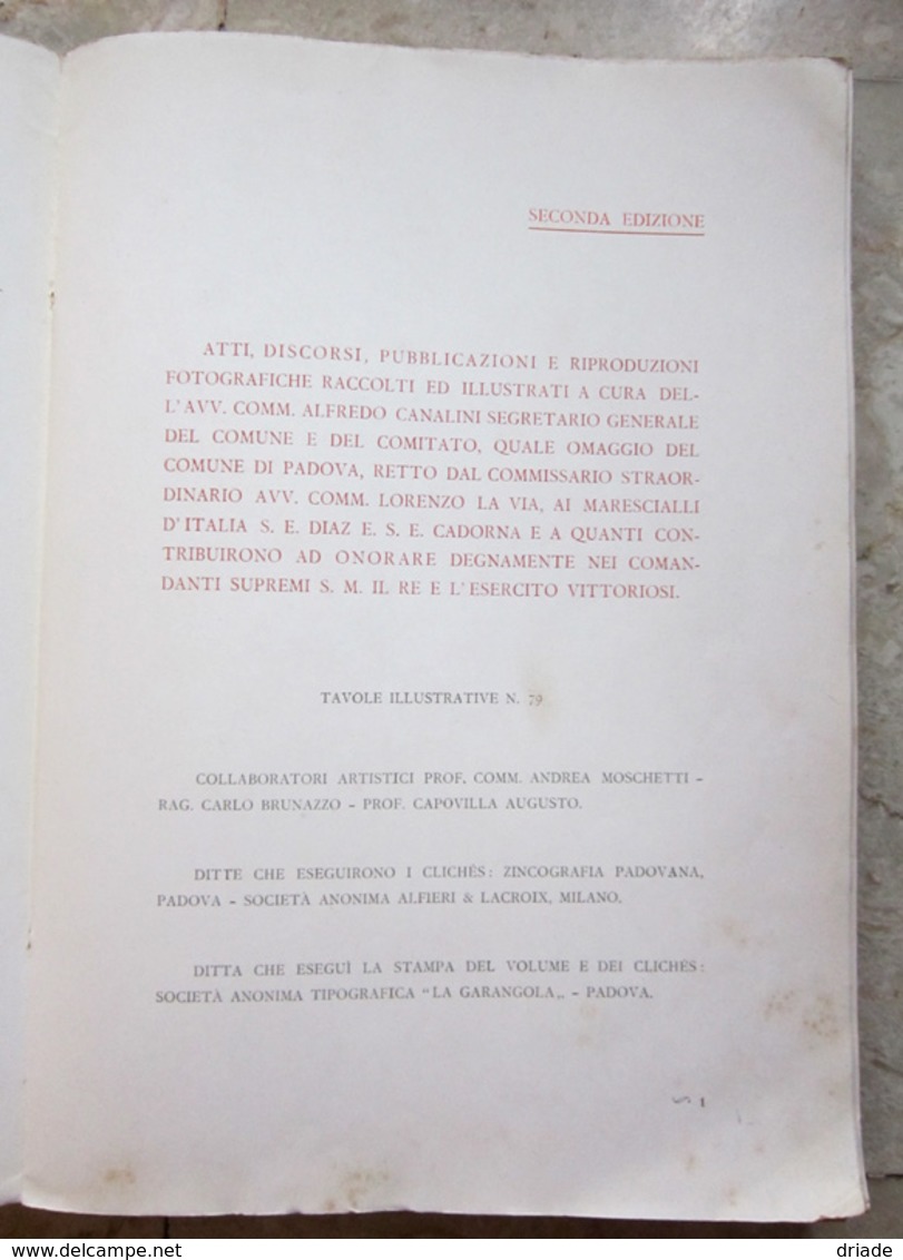 LIBRO DELLA RICONOSCENZA NAZIONALE ONORANZE MARESCIALLI ARMANDO DIAZ E CONTE LUIGI CADORNA PADOVA ANNO 1927 - War 1939-45