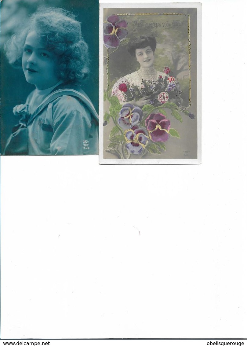 LOT 2 CARTES    FEMME  EN BLEU ET TROIS PENSEES - Mujeres