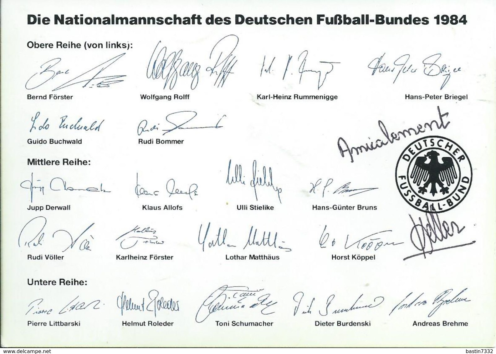 1984 Deutschland Nationalmannschaft Football/soccer/voetbal - Voetbal