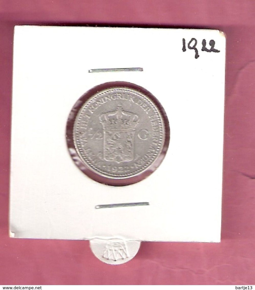 NEDERLAND 1/2 GULDEN 1922 ZILVER WILHELMINA - 1/2 Gulden