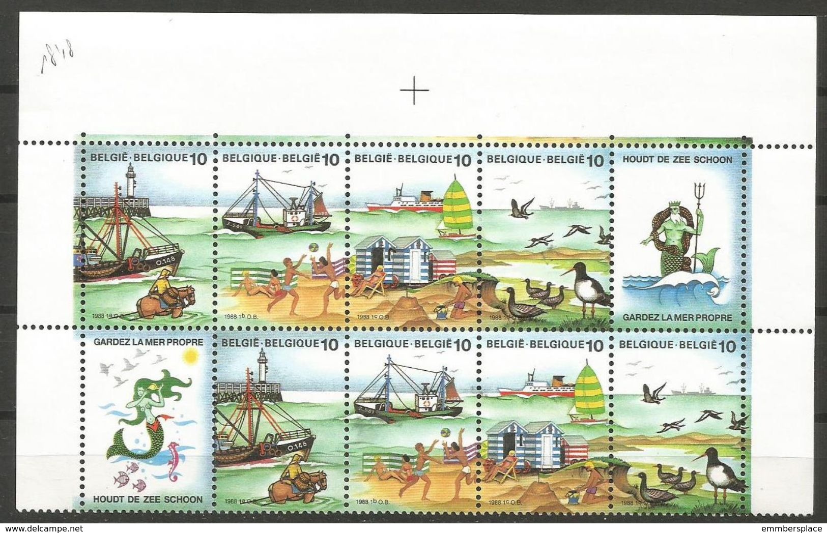 Belgium - 1988 Ocean Protection Corner Block MNH **    Sc 1283 - Unused Stamps