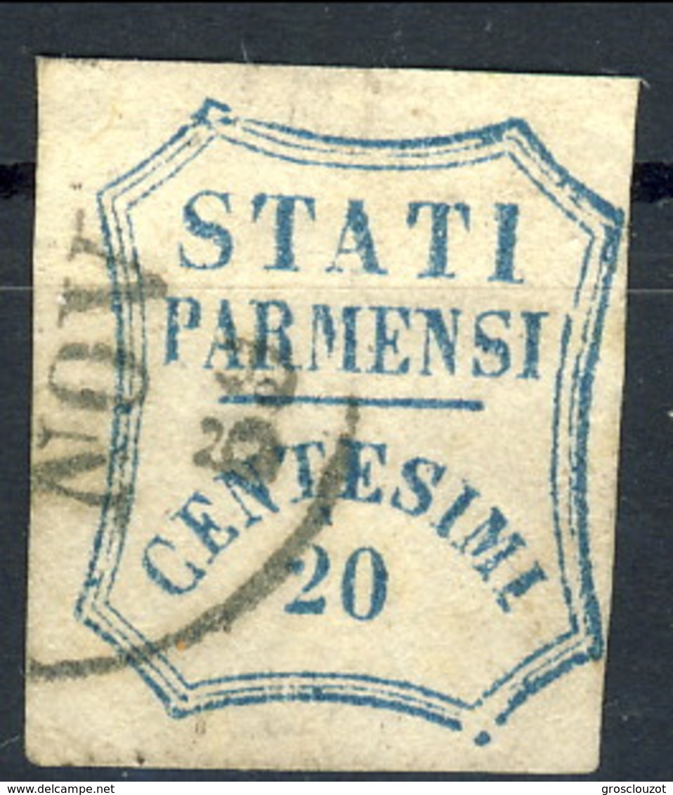 Parma 1859 Gov Provv. SA N. 15a C. 20 Azzurro Vivo Usato Cat. € 600 Firmato A. Diena - Parme