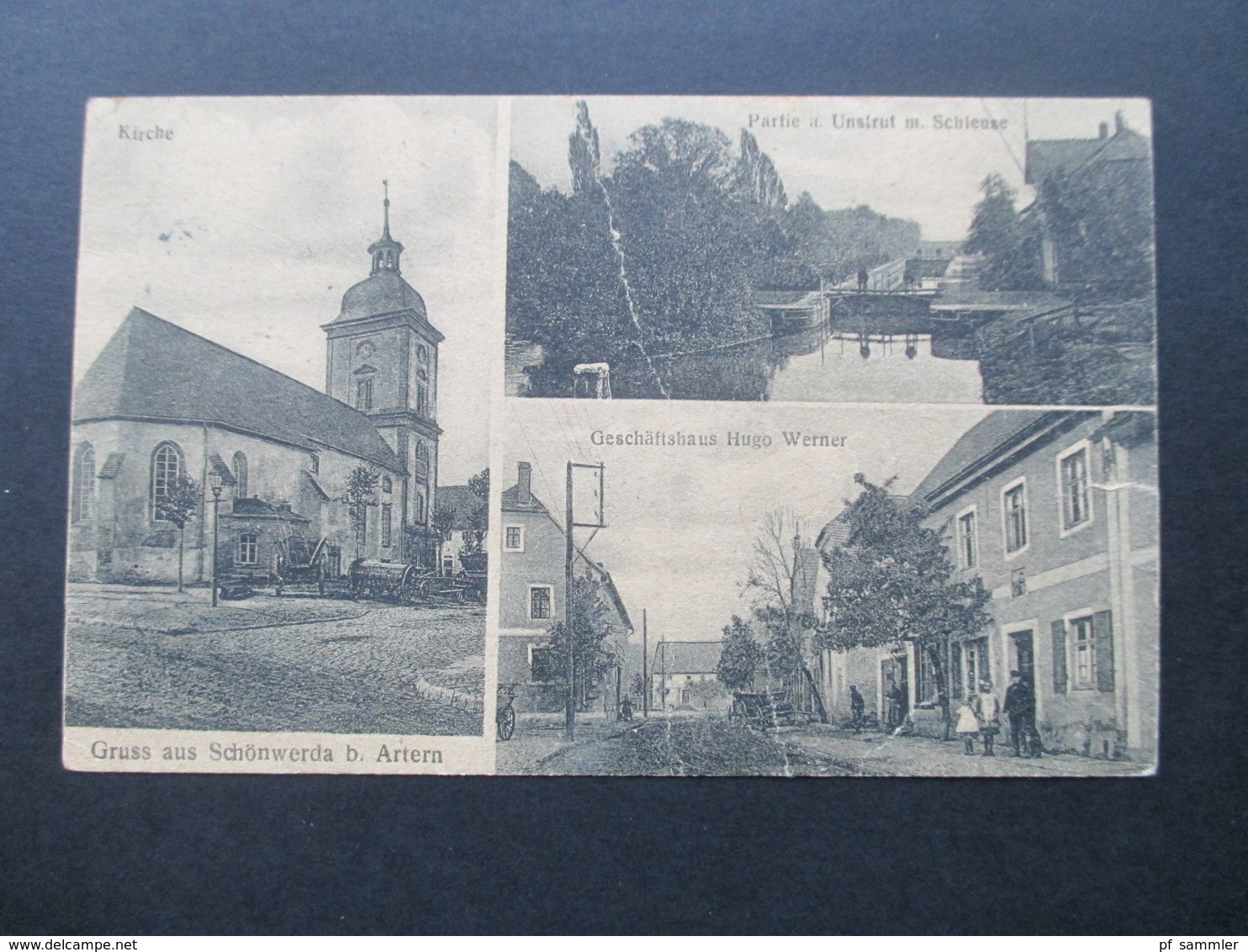 AK / Mehrbildkarte 1921 Gruss Aus Schönwerda B. Artern. Geschäftshaus Hugo Werner / Kirche / Partie Unstrut M. Schleuse - Rossleben