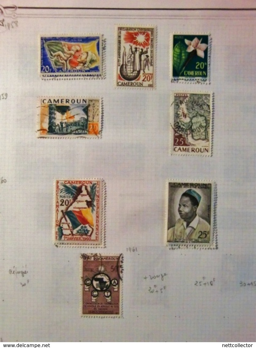 CARTON COLONIES FRANCAISES AVANT INDEPENDANCE AVEC TIMBRES SUR FEUILLES