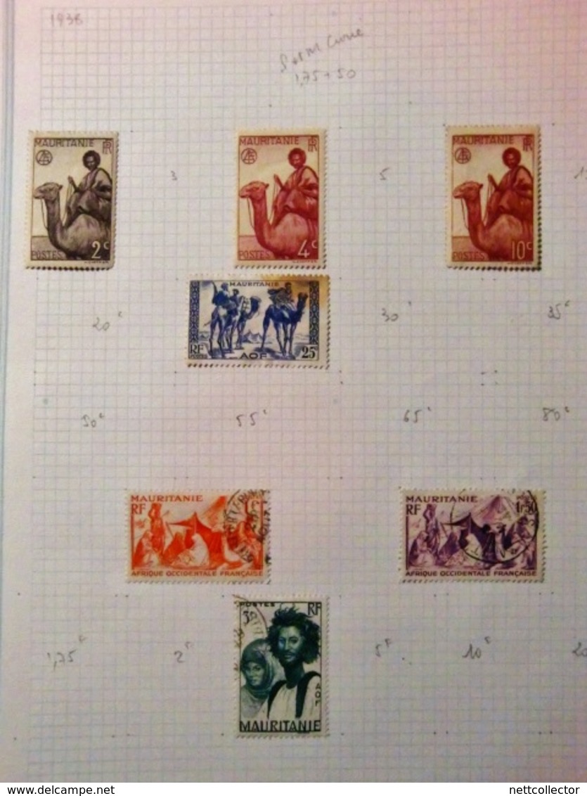 CARTON COLONIES FRANCAISES AVANT INDEPENDANCE AVEC TIMBRES SUR FEUILLES