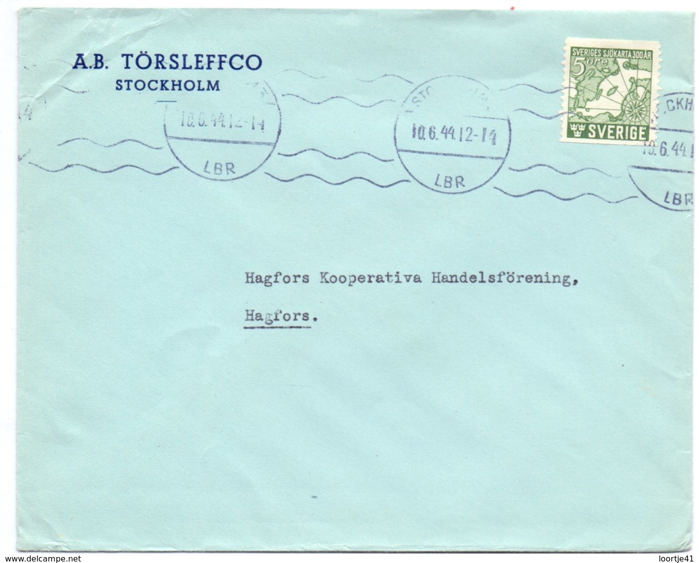 Enveloppe Kuvert - Pub Reklam Torsleffco Stockholm - Till Hagfors Sverige Zweden 1944 - Entiers Postaux