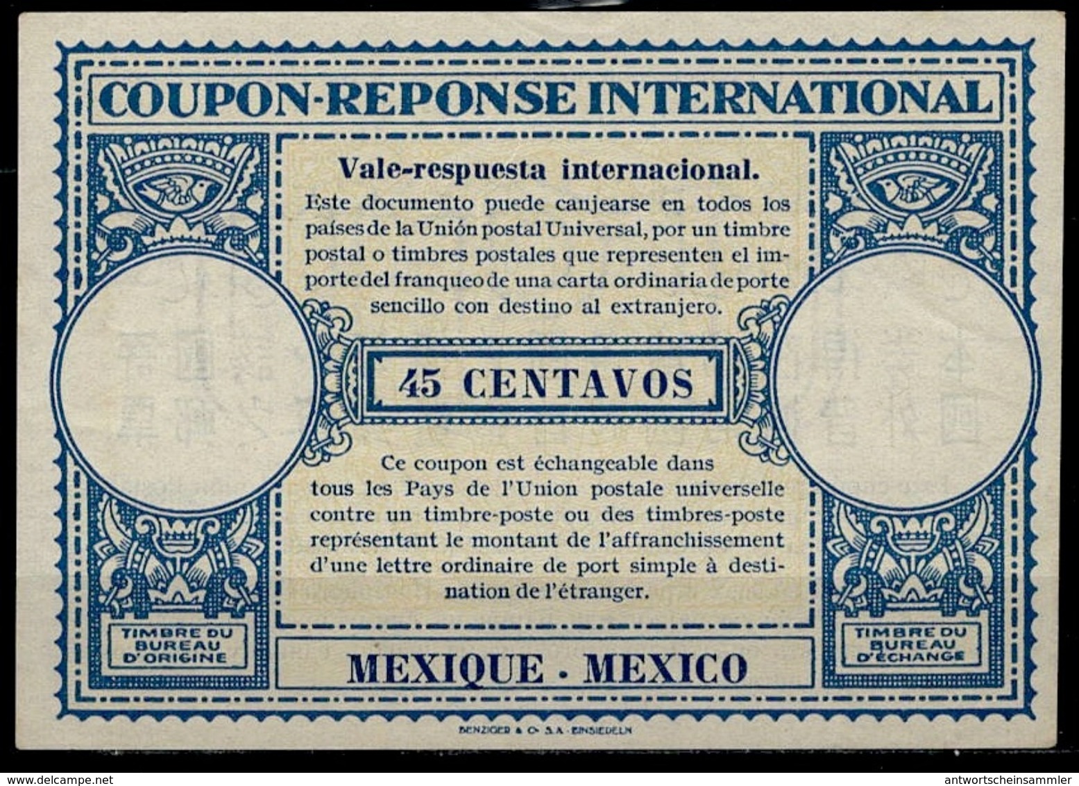 MEXICO / MEXIQUE Ca 1948, London Type XVr 45 CENTAVOS International Reply Coupon Reponse Antwortschein IAS IRC Mint ** - Mexique