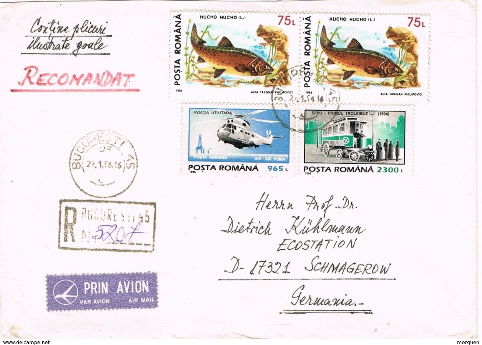 27420. Carta Certificada Aerea BUCAREST (Rumania) 1996 To Germany - Storia Postale
