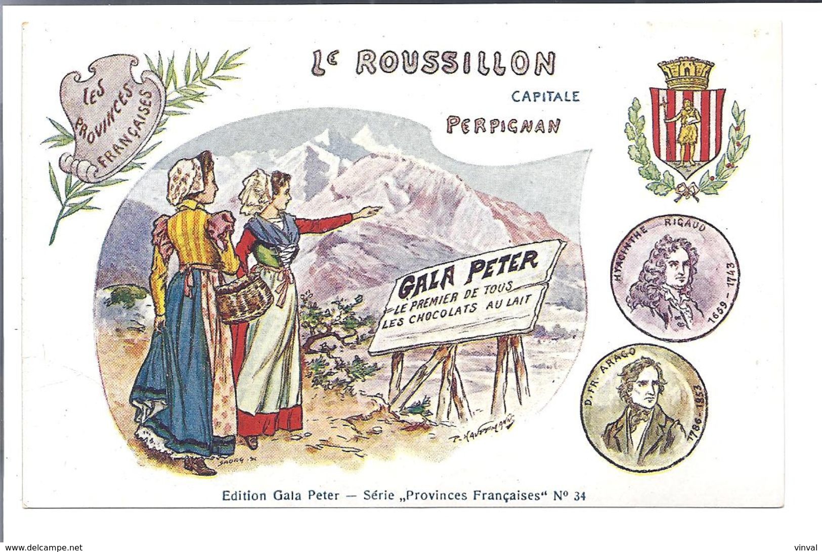 PUB Chocolats GALA PETER Sur Carte Postale Ancienne - Série "Provinces Françaises" Nr 34 Le Roussillon - Publicité