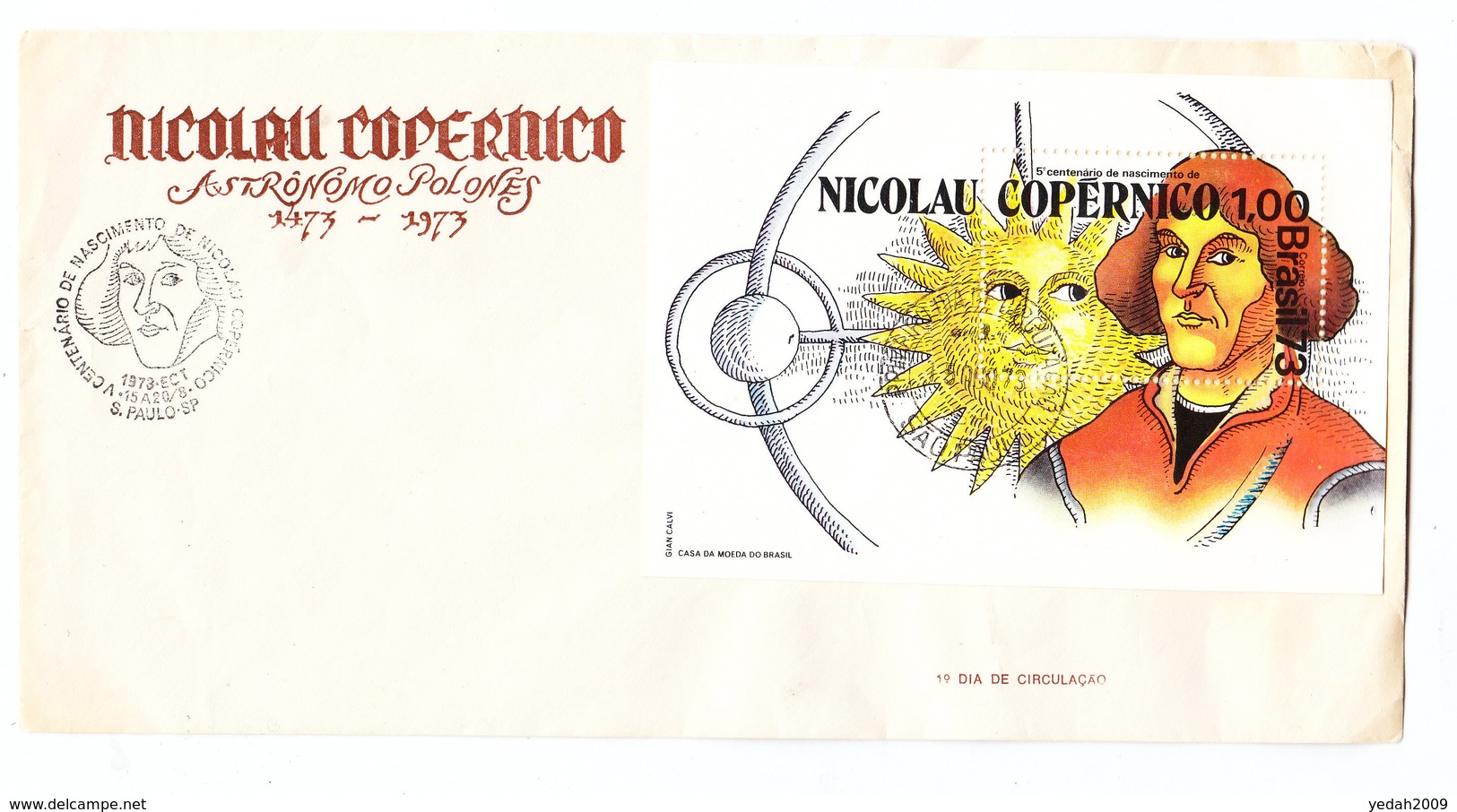 Brazil Nicolai Copernicus Nicolau Copernico POLISH ASTRONOMER ASTRONOMY FDC 1973 - Sud America
