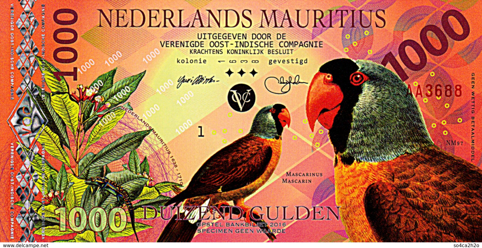 Superbe NEDERLANDS MAURITIUS 1000 Gulden 2016  Mascarin POLYMER UNC - Maurice