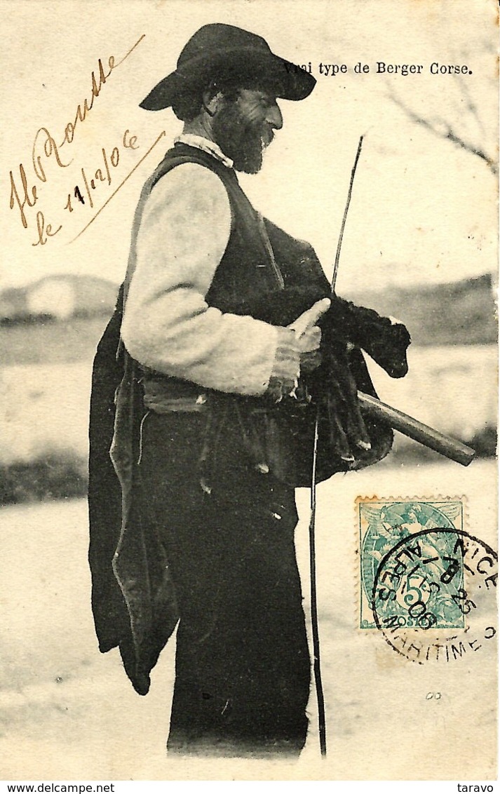 CORSE CORSICA - TYPE DE BERGER CORSE Avec Petit Agneau Dans Les Bras - 1906 - Cachet BM - Bastia