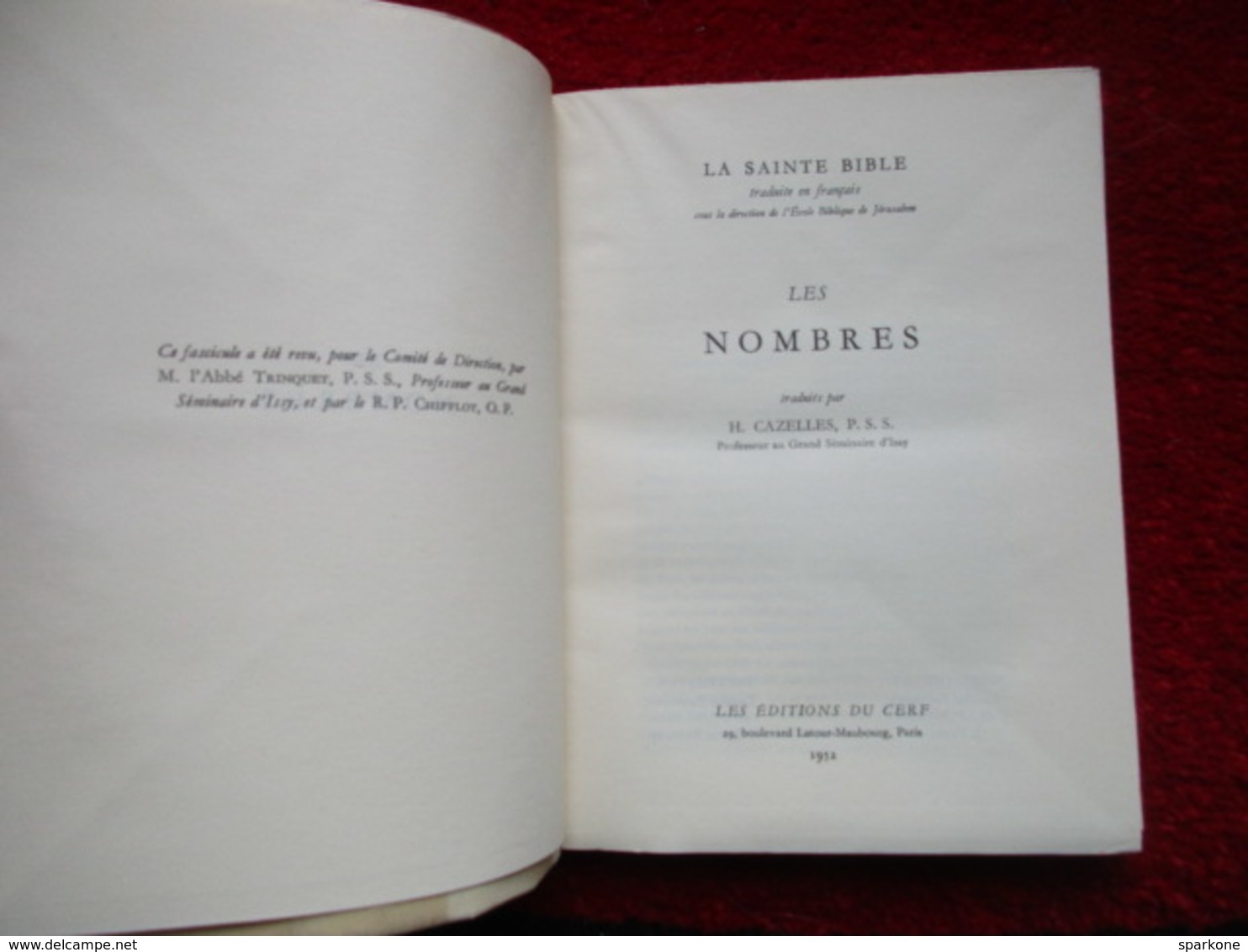 Les Nombres  "La Sainte Bible" / éditions Du Cerf De 1952 - Religion