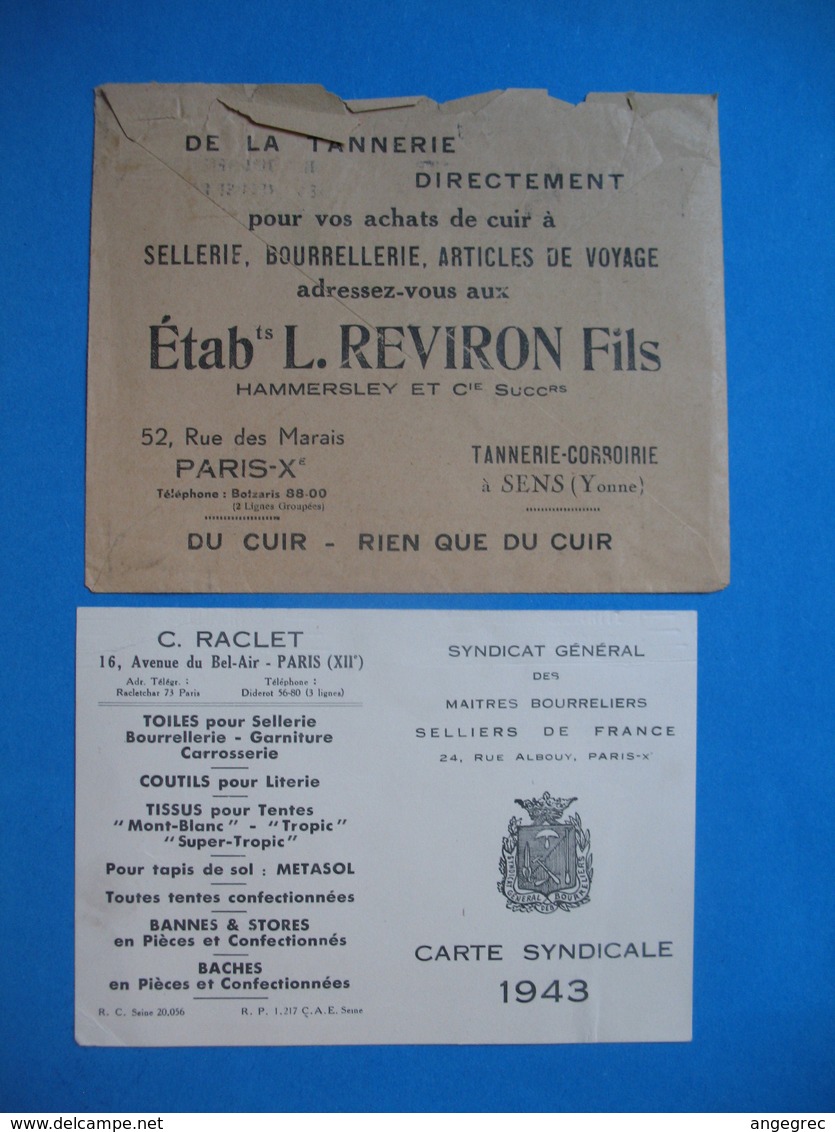 Carte Syndicale Des Maîtres Bourreliers  Selliers De France  Mr. Gandichet 1943 Lettre Et Enveloppe - Other & Unclassified