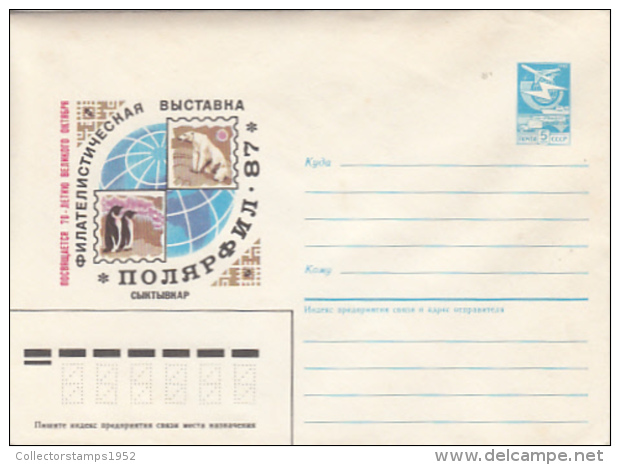 69226- PENGUIN, POLAR BEAR, POLAR PHILATELIC EXHIBITION, COVER STATIONERY, 1987, RUSSIA-USSR - Events & Gedenkfeiern