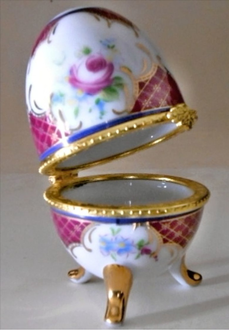 Vintage Porcelain Eggs Porzellan Ei Pralinen,Faberge Style Dose Mit Deckel, Deckeldose Oeuf En Porcelaine, De Collection - Oeufs