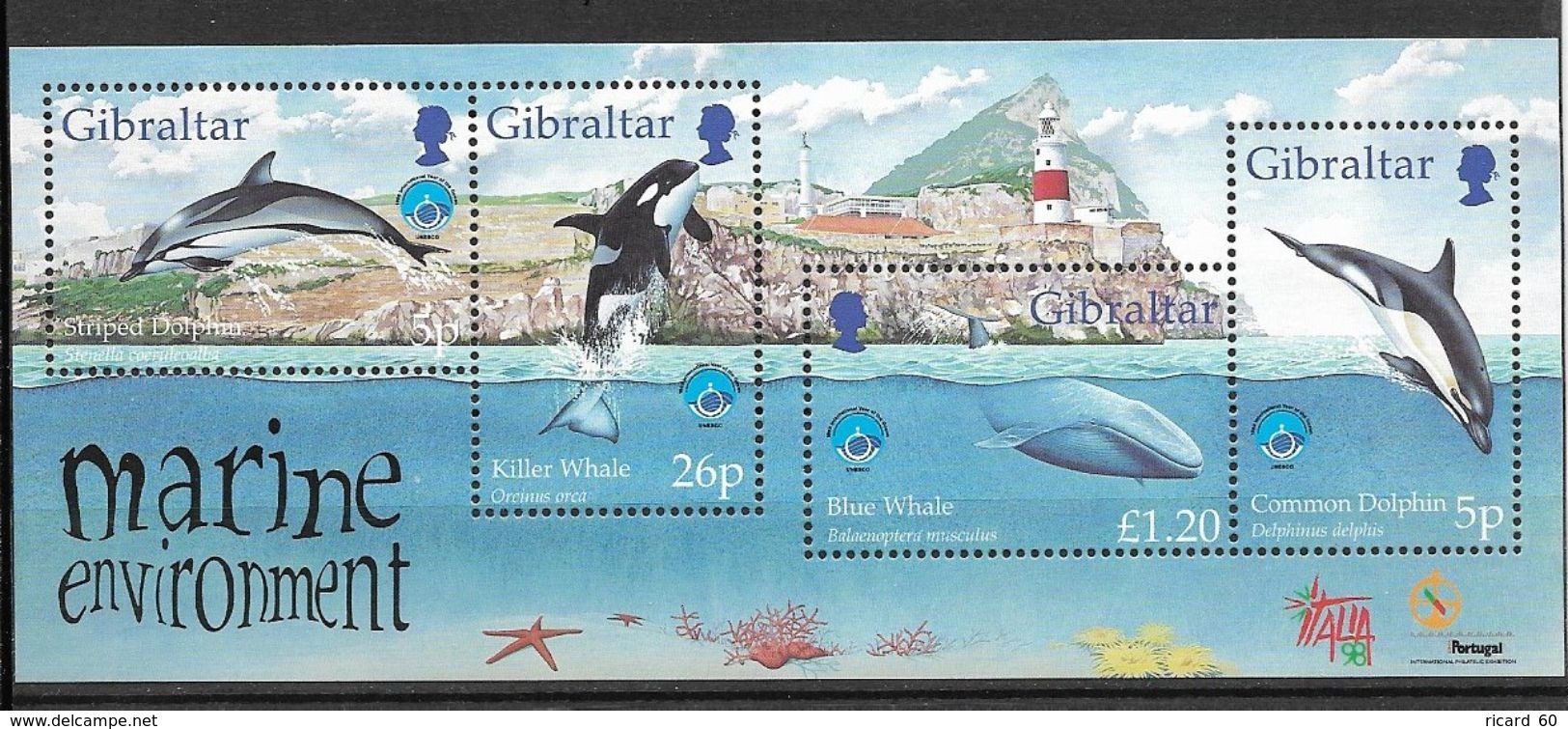 Timbres Neuf** Gibraltar 1998, BFn°32 Y Et T, Année Internationale Des Océans, Dauphin, Orque, Baleine Bleue - Gibraltar